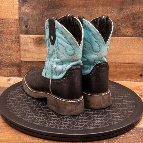 JUSTIN GYPSY WOMENS COWGIRL BOOTS BLACK TEAL LEATHER FARM RANCH COWBOY SIZE 7B - Picture 6 of 9